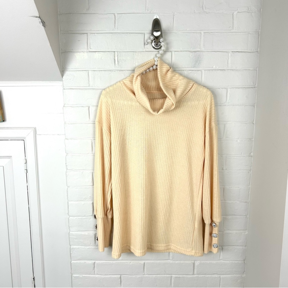 Butter Yellow Cowl Neck Lightweight Ribbed Knit Top Size M